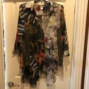 Feratelli Long Tailed Multi Colored Sheer Blouse